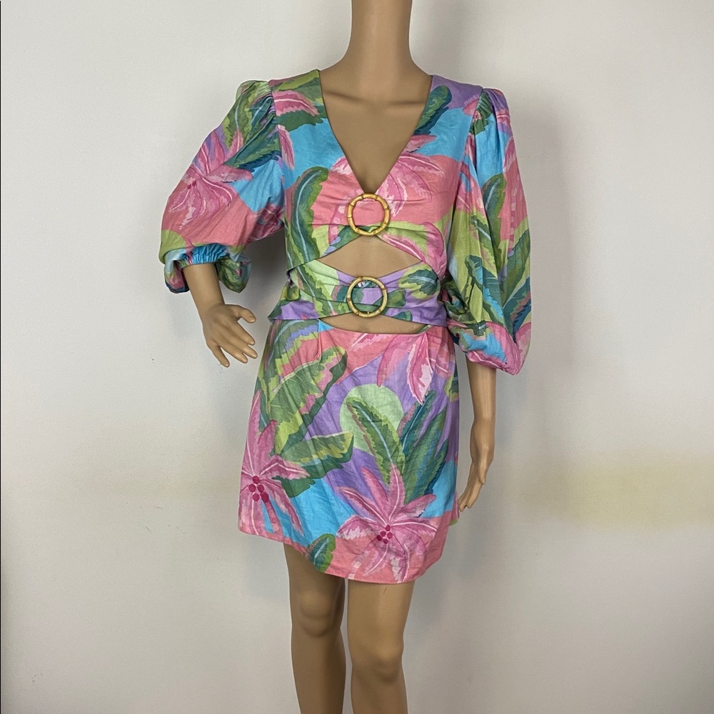 FARM Rio Pastel Tropical Mini Dress in Pink, Blue & Green - Picture 2 of 4
